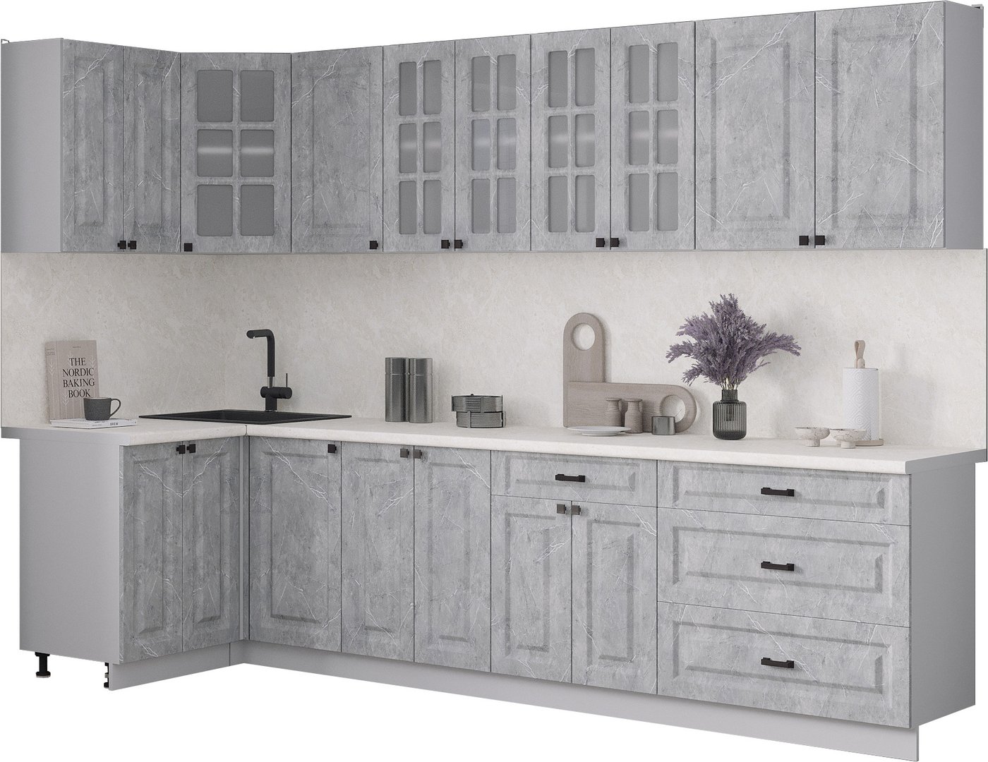 

Готовая кухня Интерлиния Мила Деко 1.2x3.0 (керамика/керамика/опал светлый)