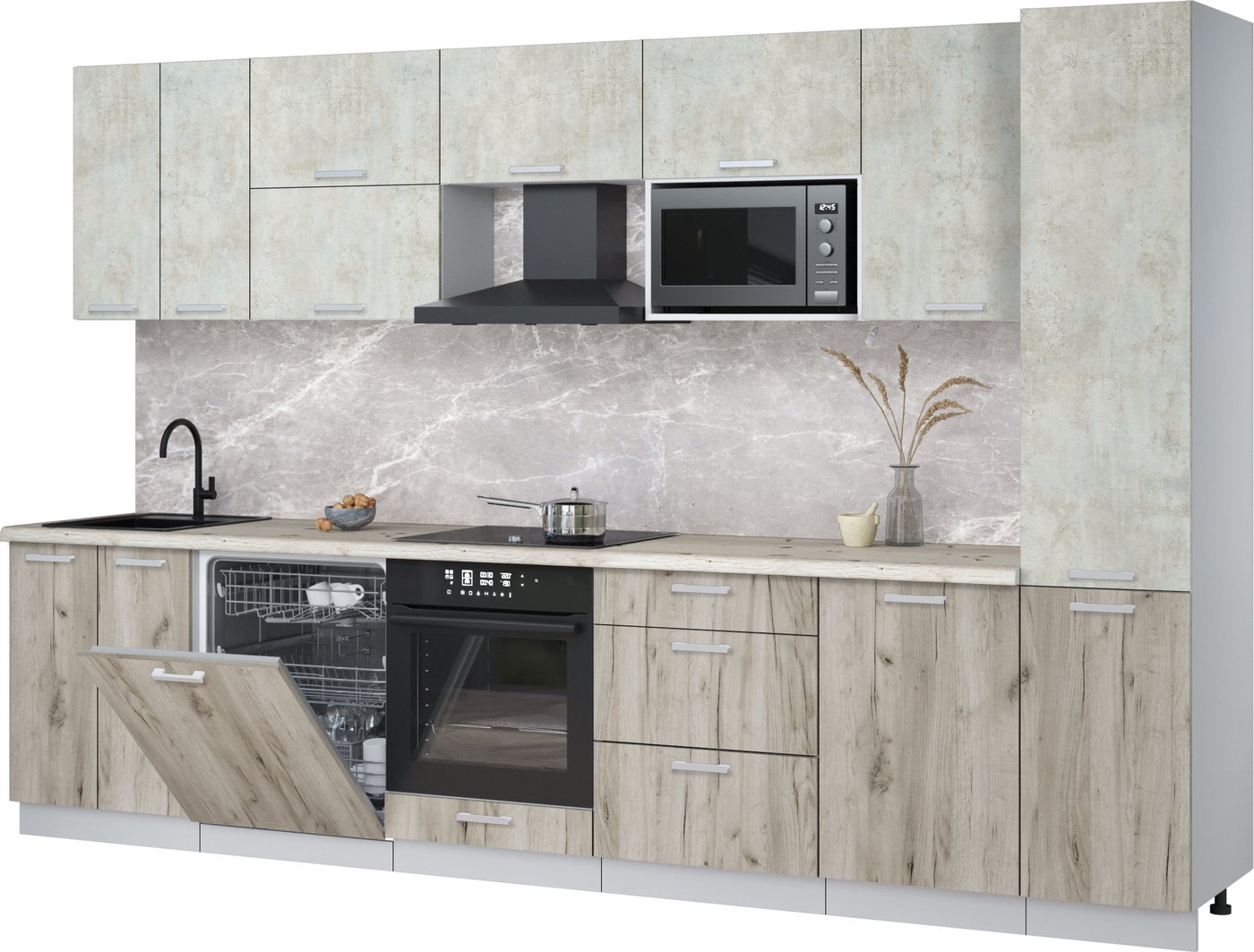 

Готовая кухня Интерлиния Мила Лайт 3.3-ПМ2 (бетон лайт/дуб серый/бискайская сосна)