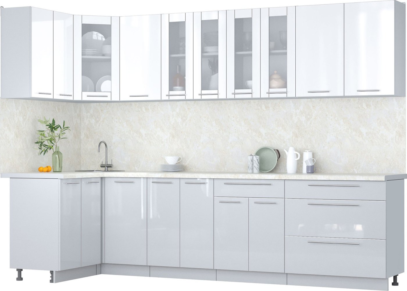 

Готовая кухня Интерлиния Мила Пластик 1.2x3.0 (белый глянец/туманный глянец/опал светлый)