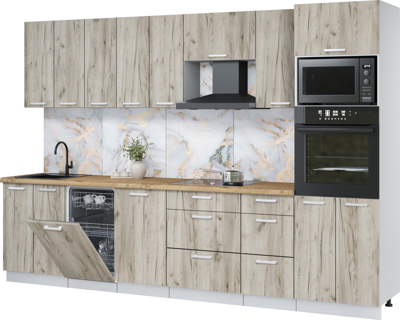 

Готовая кухня Интерлиния Мила Лайт 3.1-ПМ3 (дуб серый/дуб серый/дуб бунратти)