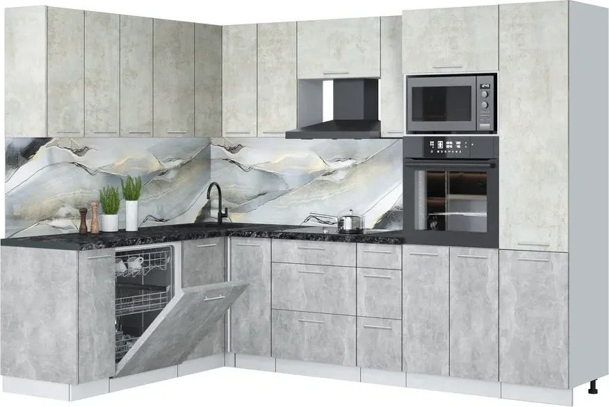 

Готовая кухня Интерлиния Мила Лайт 1.896х2.78 (бетон лайт/бетон/кастилло темный)