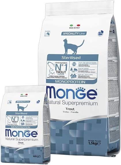 

Сухой корм для кошек Monge Superpremium Monoprotein Sterilised Trout 1.5 кг