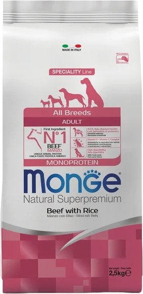 

Сухой корм для собак Monge Speciality Line Monoprotein с говядиной и рисом (2.5 кг)