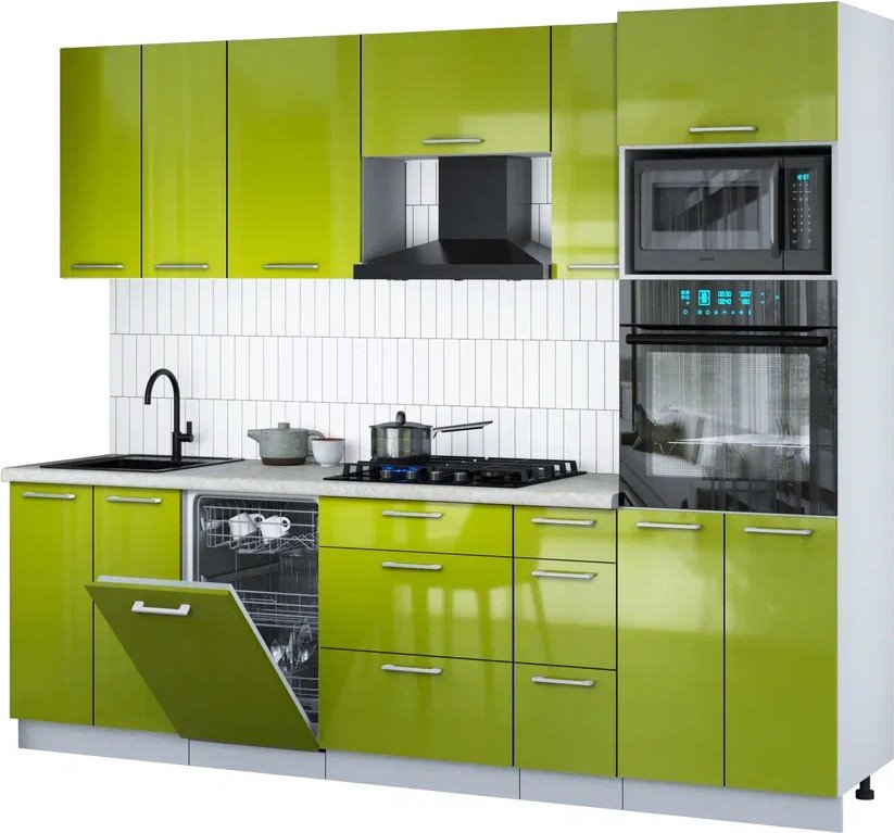 

Готовая кухня Интерлиния Мила Gloss 2.55-ПМ3 (яблоко глянец/яблоко глянец/опал светлый)