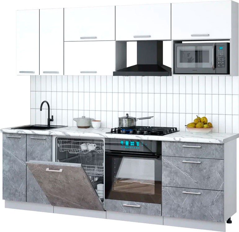 

Готовая кухня Интерлиния Мила Gloss 2.4-ПМ2 (керамика/белый/белый гранит)