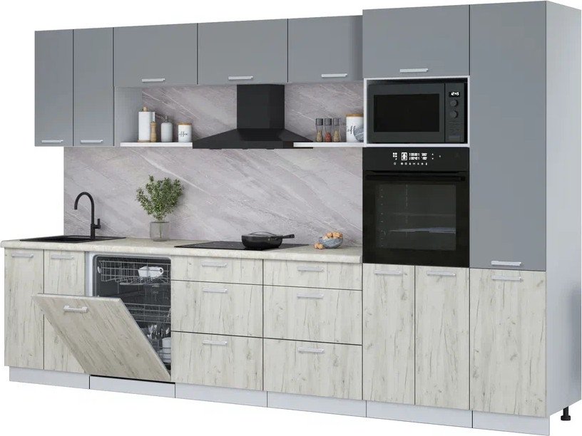 

Готовая кухня Интерлиния Мила Лайт 3.4-ПМ1 (серебро/дуб белый/опал светлый)