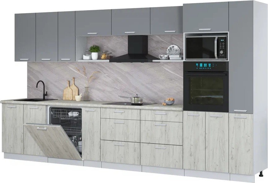 

Готовая кухня Интерлиния Мила Лайт 3.8-ПМ1 (серебро/дуб белый/опал светлый)