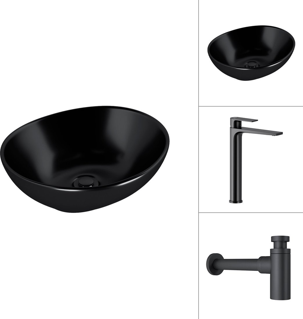 Умывальник Lauter 21652-A + Reef 21CK8678BS с сифоном 21635B (черный матовый)