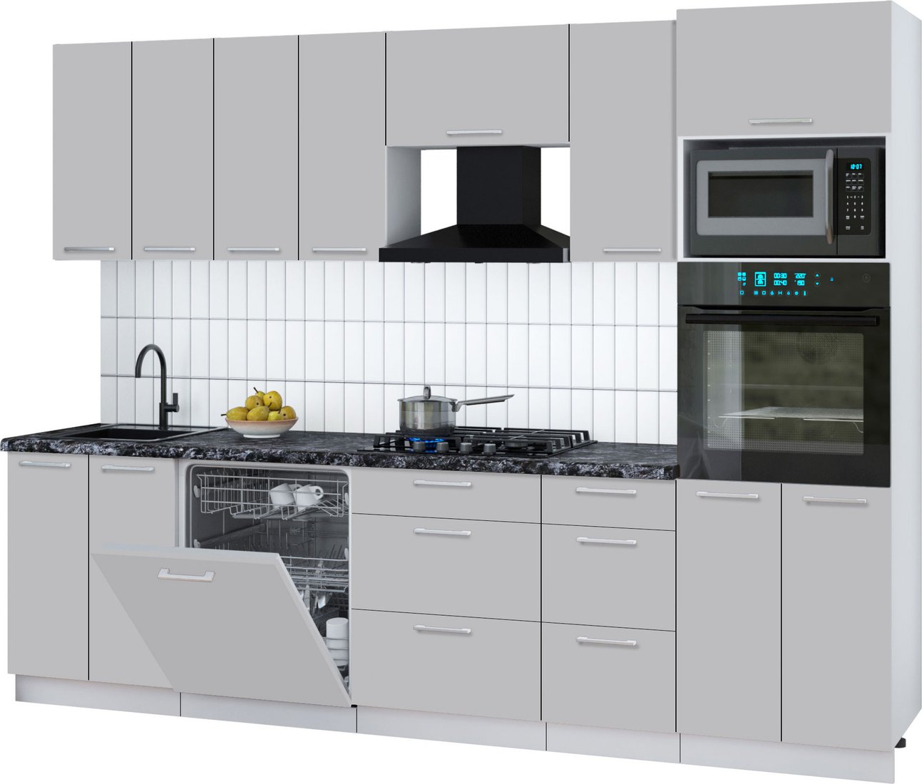 

Готовая кухня Интерлиния Мила Gloss 2.8-ПМ1 (грей/грей/кастилло темный)