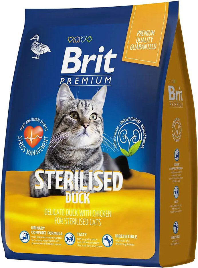 

Сухой корм для кошек Brit Premium Cat Sterilized Duck & Chicken для взрослых стерилизованных кошек с уткой и курицей 2 кг