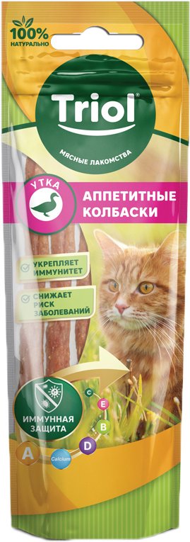 

Лакомство для кошек Triol Аппетитные колбаски из утки (40 г)