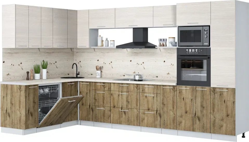 

Готовая кухня Интерлиния Мила Лайт 1.896х3.58 (вудлайн кремовый/дуб веллингтон/бискайская сосна)