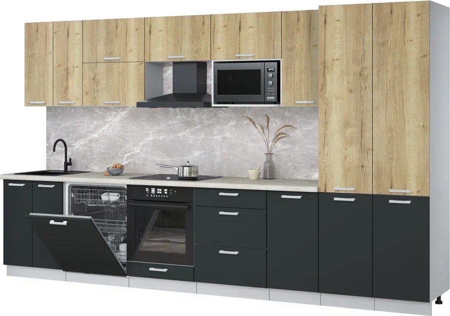 

Готовая кухня Интерлиния Мила Лайт 3.6-ПМ2 (дуб золотой/антрацит/опал светлый)