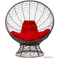 Кресло M-Group Кокос на подставке 11590206 (коричневый ротанг/красная подушка)