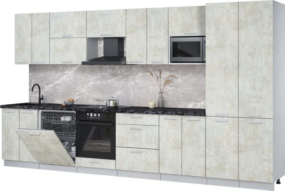 

Готовая кухня Интерлиния Мила Лайт 3.8-ПМ2 (бетон лайт/бетон лайт/кастилло темный)