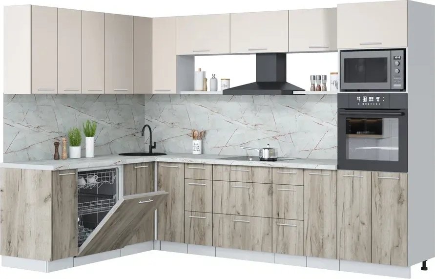 

Готовая кухня Интерлиния Мила Лайт 1.896х2.98-2 (персидский жемчуг/дуб серый/серый каспий)