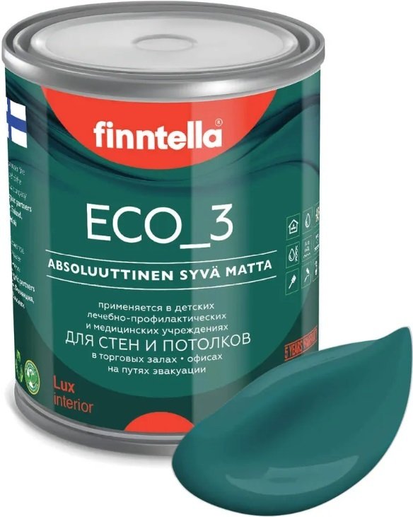 

Краска Finntella Eco 3 Wash and Clean Malakiitti F-08-1-1-LG94 0.9 л (бирюзовый)