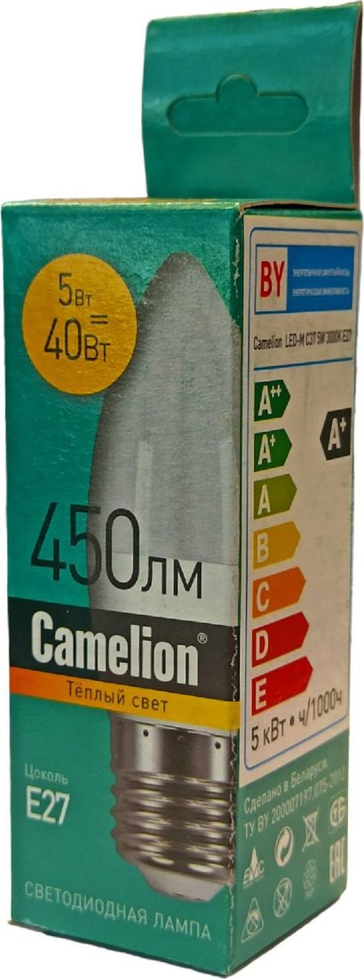 

Светодиодная лампочка Camelion Е27 5Вт 3000K С35 15051