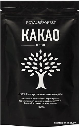 Какао тертое Royal Forest в плитках в пакете 200 г (черный)