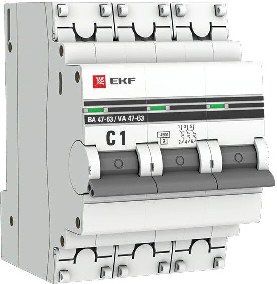 

Выключатель автоматический EKF 3P 1А (C) 4.5kA ВА 47-63 mcb4763-3-01C-pro