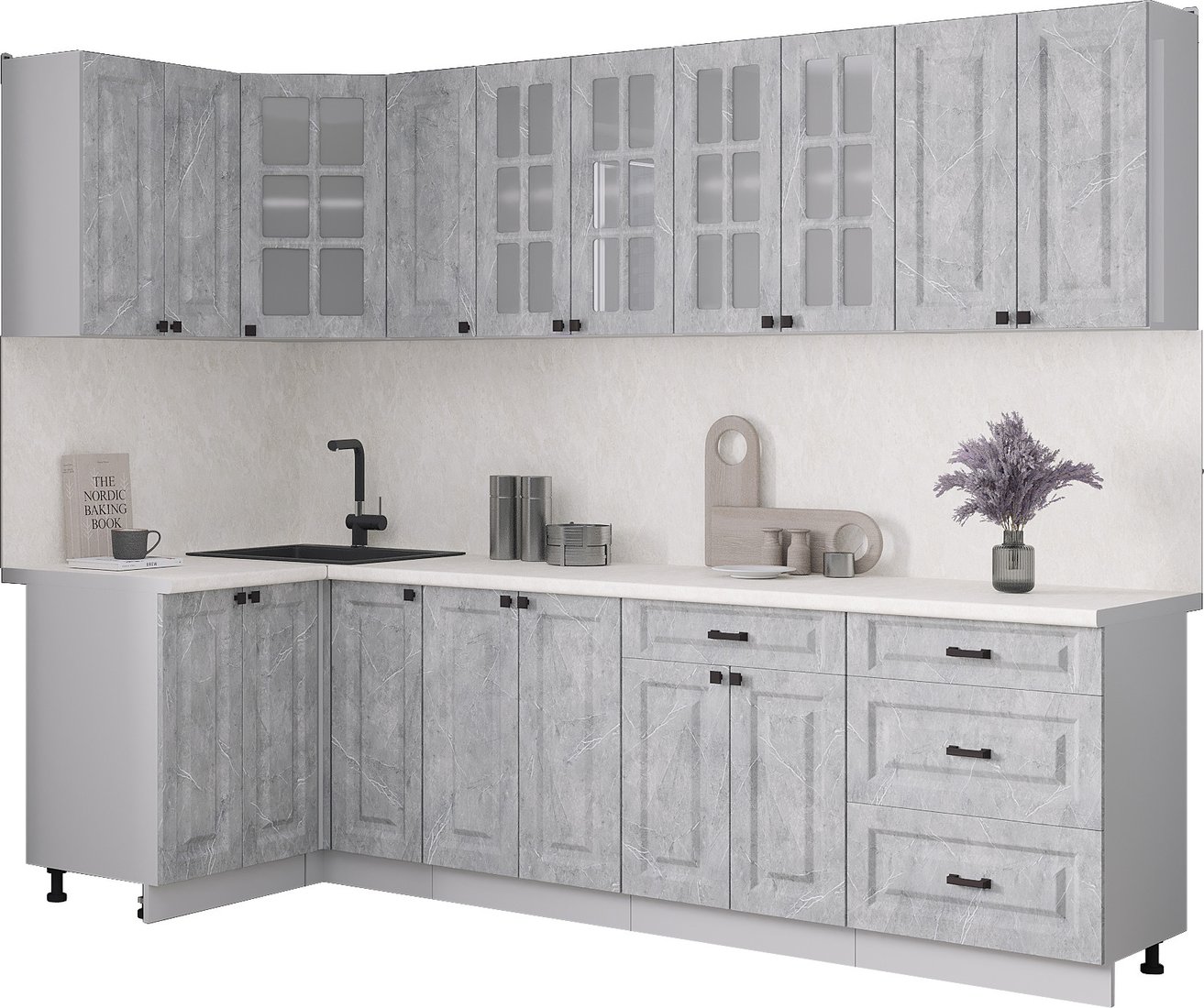 

Готовая кухня Интерлиния Мила Деко 1.2x2.7 (керамика/керамика/опал светлый)