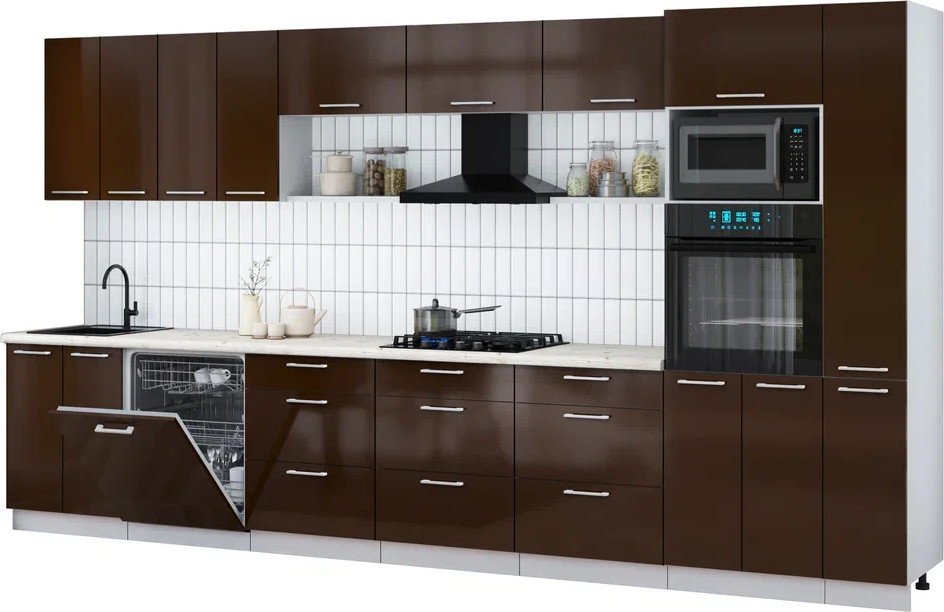 

Готовая кухня Интерлиния Мила Gloss 3.9-ПМ1 (шоколад глянец/шоколад глянец/бискайская сосна)