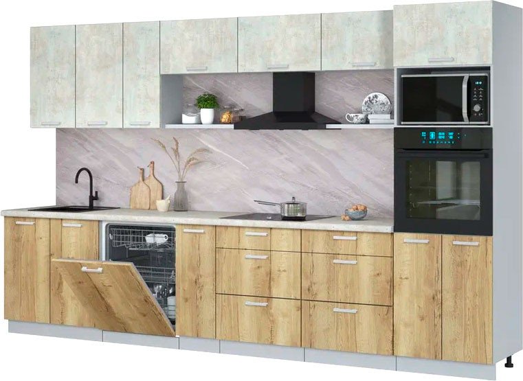 

Готовая кухня Интерлиния Мила Лайт 3.5-ПМ1-2 (бетон лайт/дуб золотой/опал светлый)