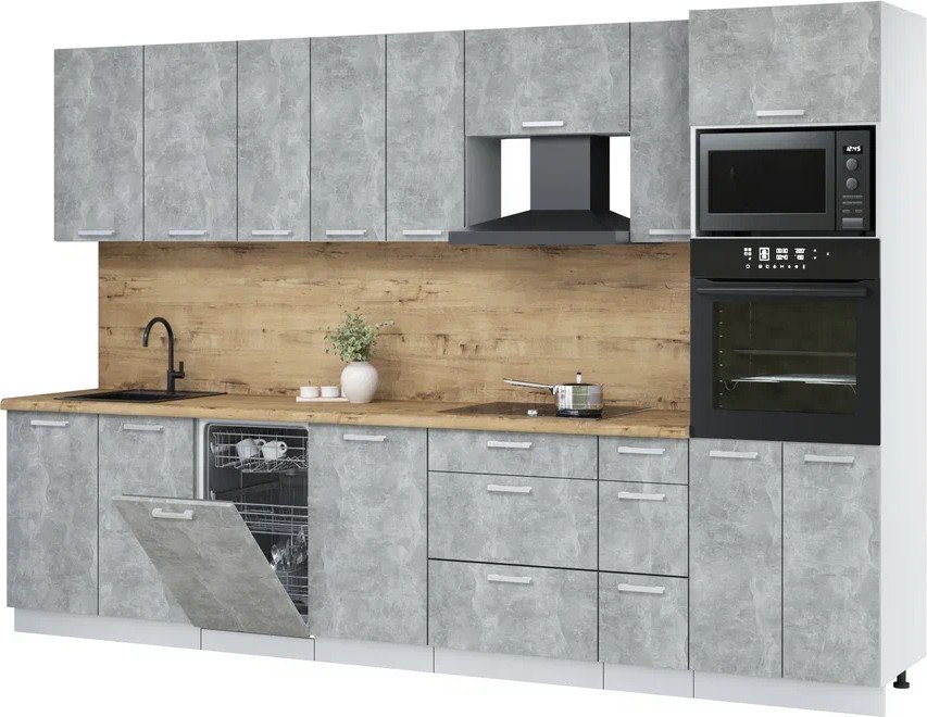 

Готовая кухня Интерлиния Мила Лайт 3.2-ПМ3 (бетон/бетон/дуб бунратти)