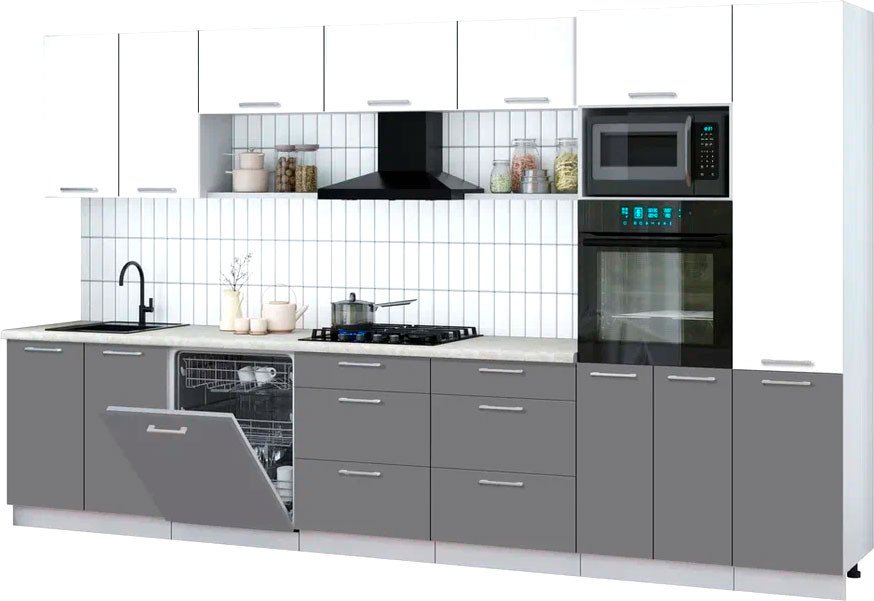 

Готовая кухня Интерлиния Мила Gloss 3.6-ПМ1 (серый/белый/опал светлый)