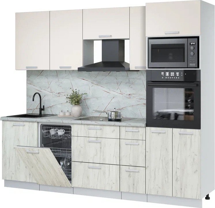 

Готовая кухня Интерлиния Мила Лайт 2.45-ПМ3 (персидский жемчуг/дуб белый/серый каспий)