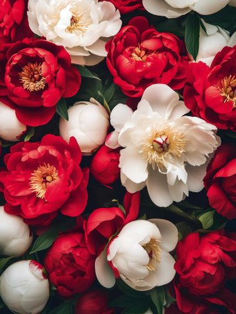 Алмазная мозаика  Феникс+ Красные и белые пионы 71408