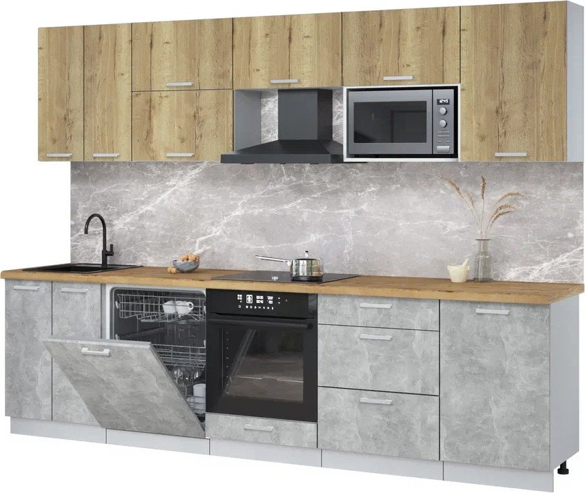 

Готовая кухня Интерлиния Мила Лайт 2.9-ПМ2 (дуб золотой/бетон/дуб бунратти)