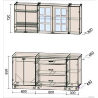 Готовая кухня Интерлиния Мила Деко 1.7Б (индиго/индиго/опал светлый)