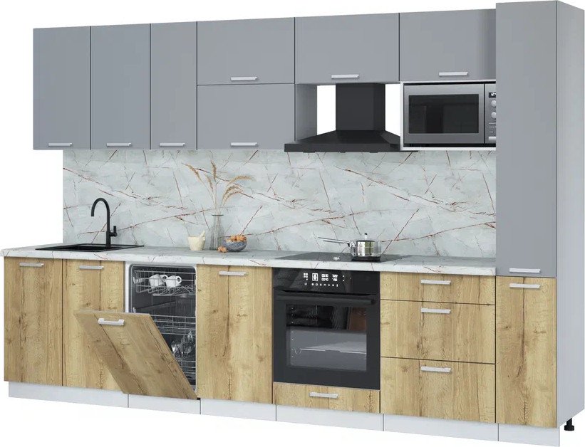 

Готовая кухня Интерлиния Мила Лайт 3.2-ПМ4 (серебро/дуб золотой/серый каспий)