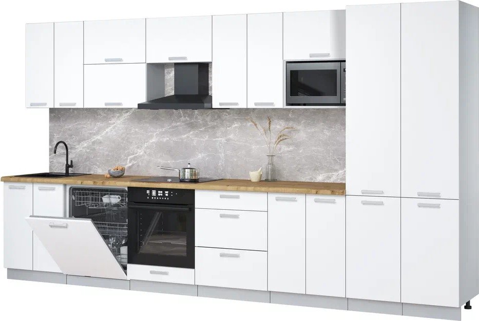 

Готовая кухня Интерлиния Мила Лайт 3.8-ПМ2 (белый платинум/белый платинум/дуб бунратти)