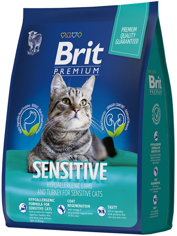 

Сухой корм для кошек Brit Premium Sensitive для взрослых кошек с чувствительным пищеварением с ягненком и индейкой 400 г