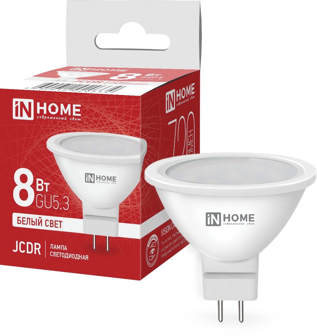 Светодиодная лампочка In Home LED-JCDR-VC 8 Вт 230В GU5.3 4000К 720 Лм