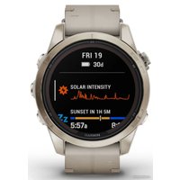 Умные часы Garmin Fenix 7S Pro Sapphire Solar (мягкое золото/известняк, с кожаным и силиконовым ремешками)