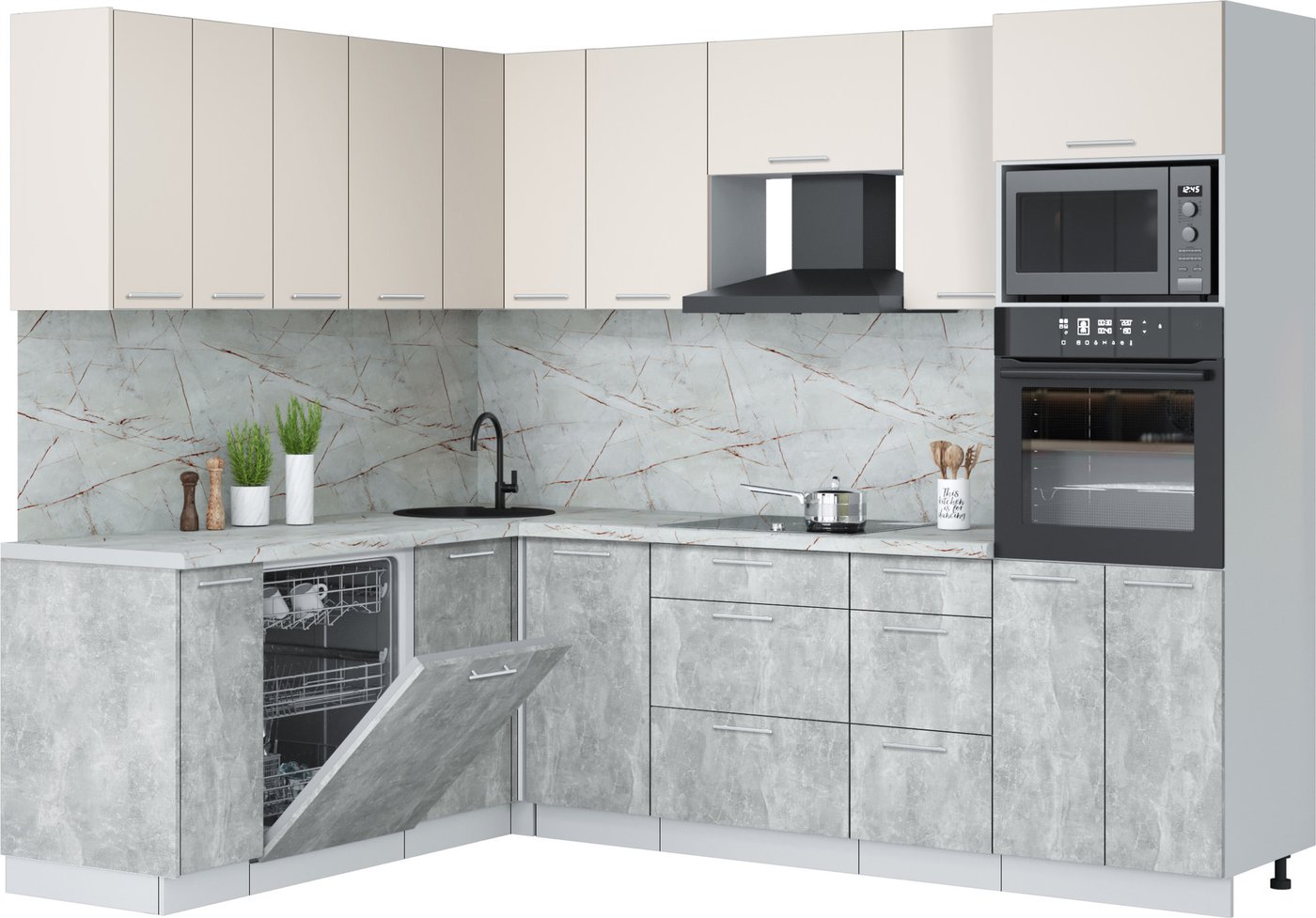 

Готовая кухня Интерлиния Мила Лайт 1.896х2.58 (персидский жемчуг/бетон/серый каспий)