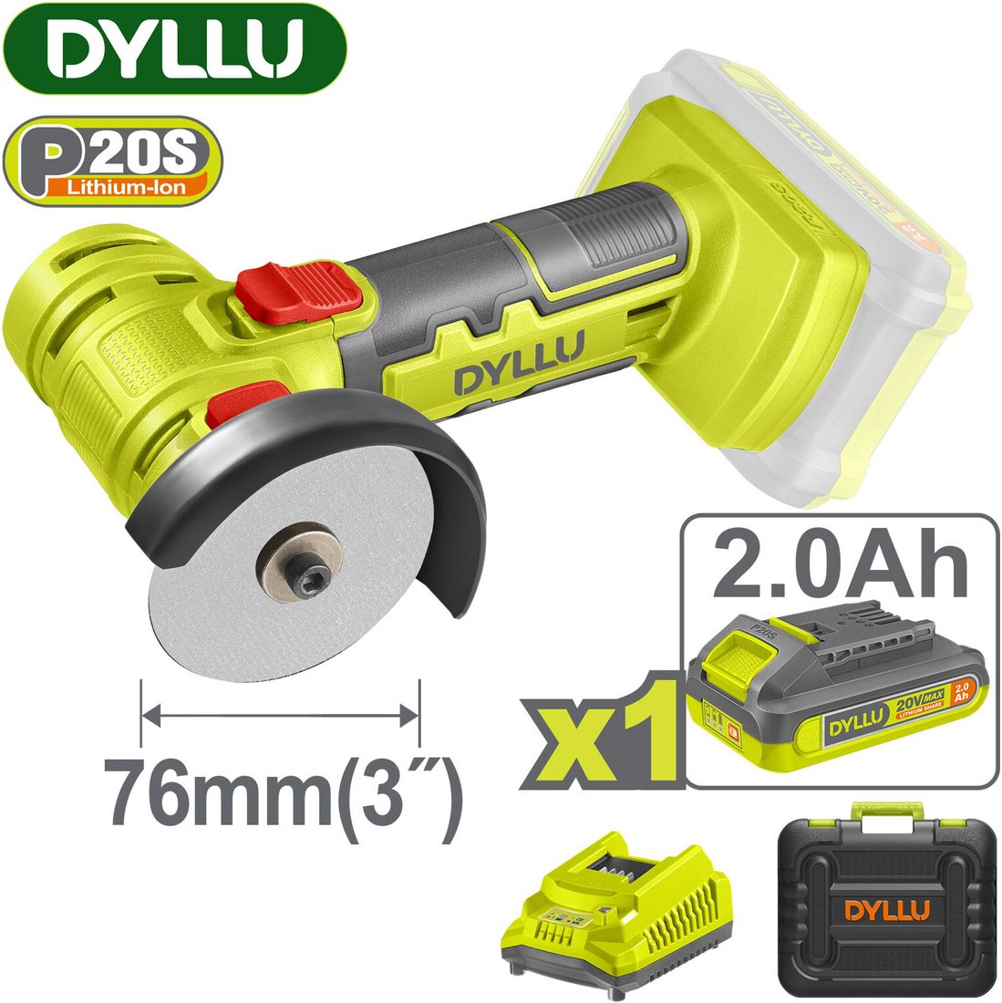 

Угловая шлифмашина Dyllu DTLAP573 (с 1-им АКБ, кейс)