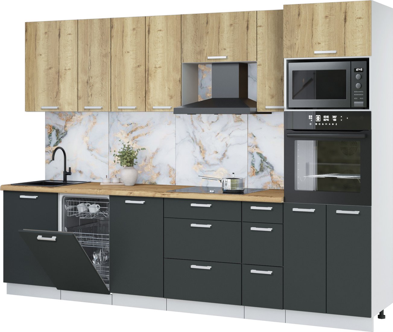 

Готовая кухня Интерлиния Мила Лайт 2.9-ПМ3 (дуб золотой/антрацит/дуб бунратти)