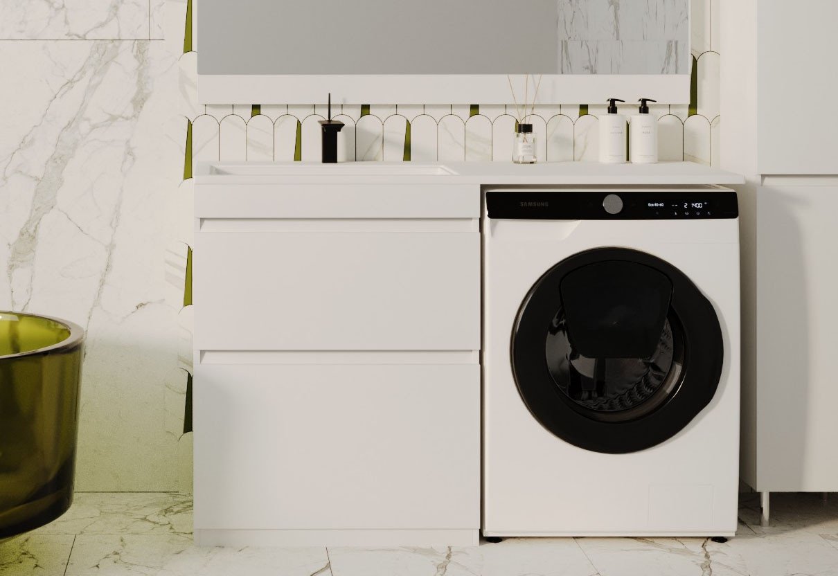 Symbolite Тумба с умывальником Даллас 130 Люкс Plus + Даллас 130x48.2 (левый, белый)