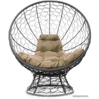 Кресло M-Group Кокос на подставке 11590301 (серый ротанг/бежевая подушка)