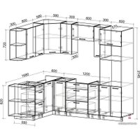 Готовая кухня Интерлиния Мила Лайт 1.68x2.4 левая без столешницы (серебристый/дуб золотой)