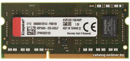 Оперативная память Kingston ValueRAM 4GB DDR3 SODIMM PC3-12800 KVR16S11S8/4WP