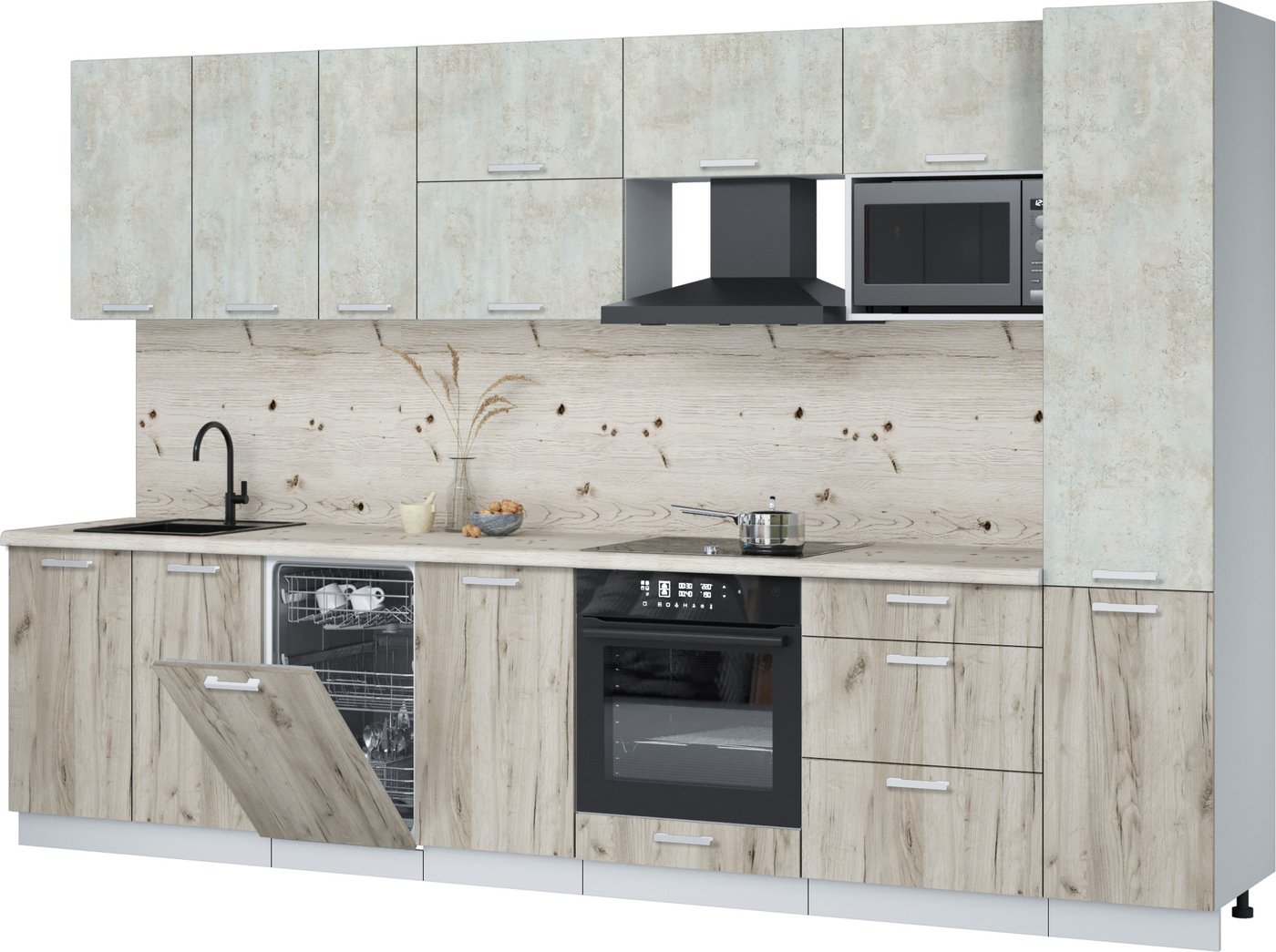 

Готовая кухня Интерлиния Мила Лайт 3.3-ПМ4 (бетон лайт/дуб серый/бискайская сосна)