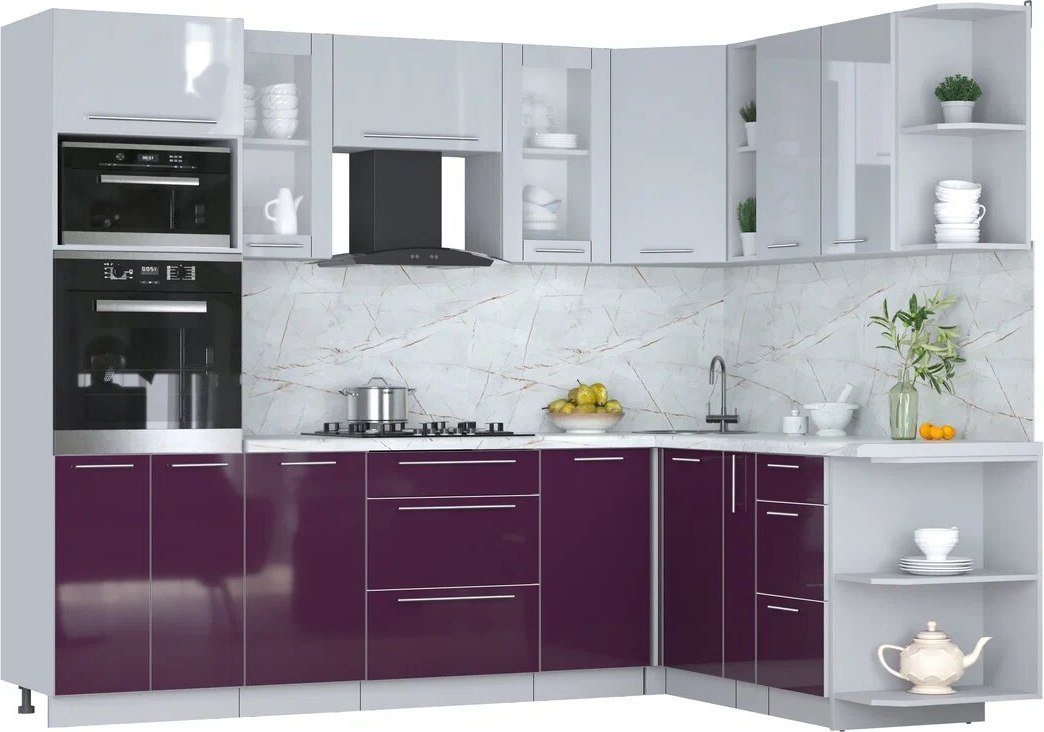 

Готовая кухня Интерлиния Мила Пластик 1.88x2.6 PR (туманный глянец/слива/серый каспий)