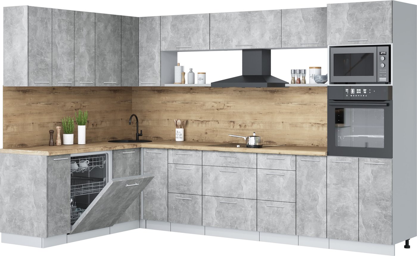 

Готовая кухня Интерлиния Мила Лайт 1.896х3.18 (бетон/бетон/дуб бунратти)