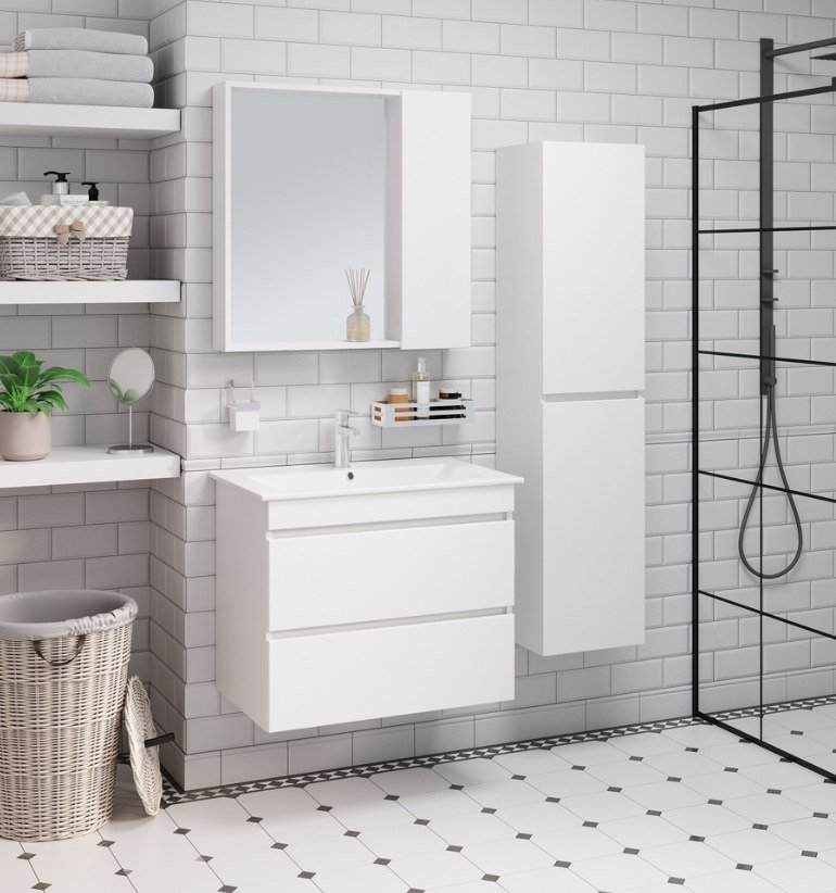 

Runo Тумба с умывальником Runo Манхэттен 75 + Оскар 75 (подвесная, белый)