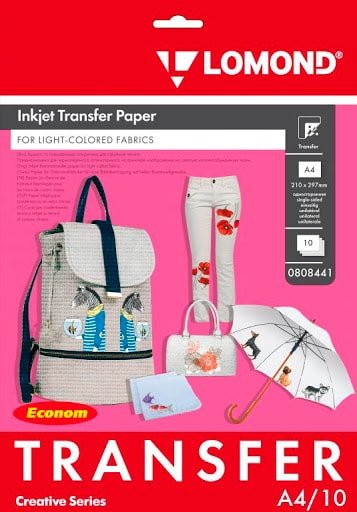 

Термотрансфер Lomond Ink Jet for Bright Cloth Econom A4 140 г/кв.м. 10 л 0808441